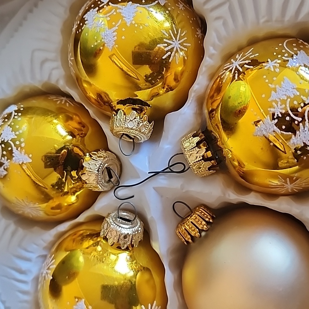 Vintage West German hand decorated mouth blown glass Christmas ornaments